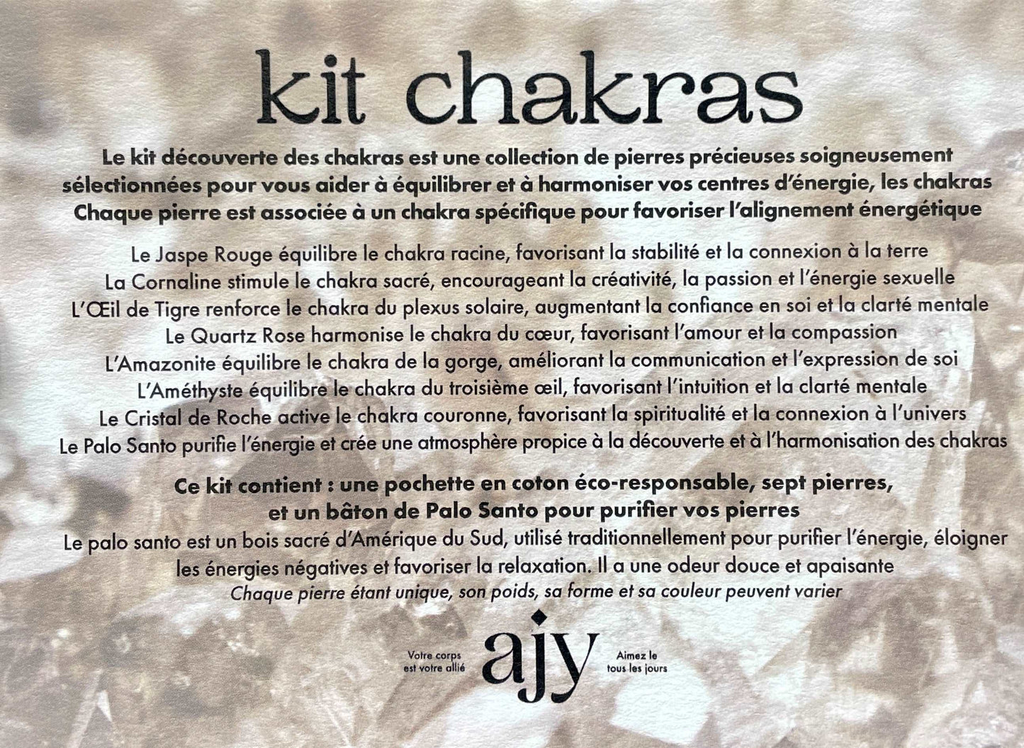 Kit lithothérapie "Découverte des chakras : équilibre des énergies"