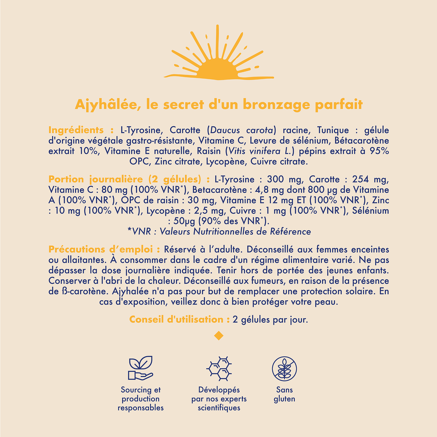 AJY Compléments alimentaires Bio Vegan Made in France Préparation au soleil Anti-oxydant Bronzage sublimée